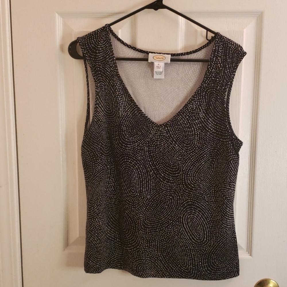 Talbots Black & White Dot-Print V-Neck Sleeveless Top